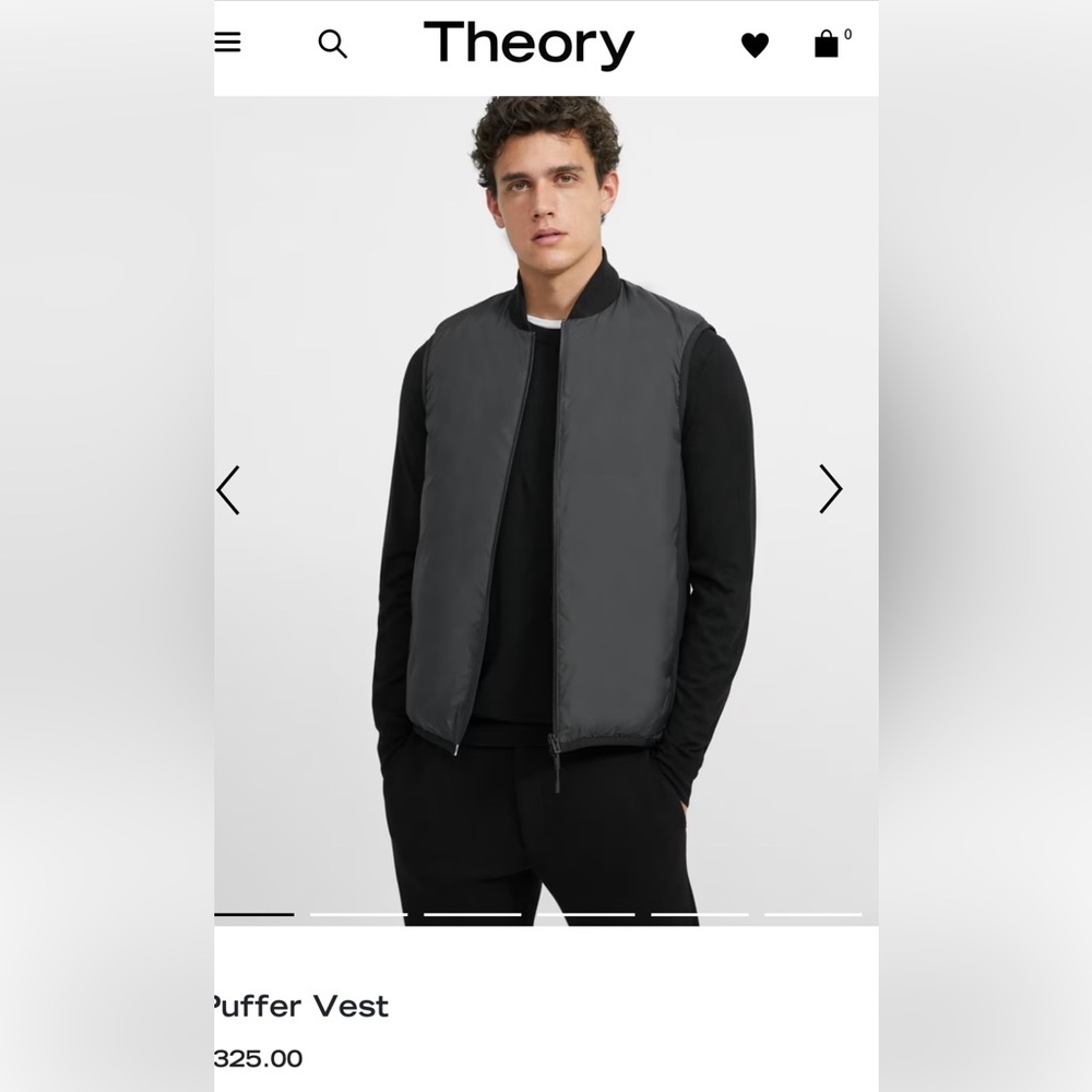 Men’s Black Theory Puffer Vest NWOT